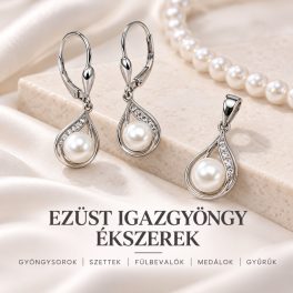 EZÜST IGAZGYÖNGY ÉKSZEREK, GYÖNGYSOROK : szettek, fülbevalók,medálok,gyűrűk...