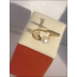   Sárga arany IGAZGYÖNGY GYŰRŰ,  fehér cirkónia kövekkel Au 270
