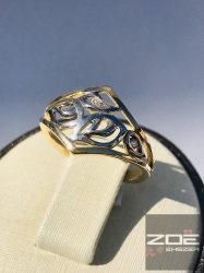 Sárga-fehér arany női gyűrű, áttört mintás, kővel Au 2633