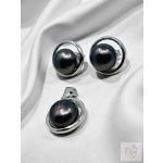 FEKETE GYÖNGY ezüst medál és fülbevaló szett    Ag 17244