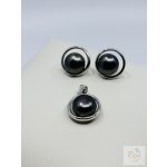 FEKETE GYÖNGY ezüst medál és fülbevaló szett    Ag 17244