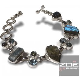   EXKLUZÍV, EGYEDI EZÜST KARKÖTŐ- LABRADORIT,KÉK TOPÁZ    Ag8250