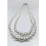 Dupla soros IGAZGYÖNGY nyakék, díszes ezüst zárral  - R 4379