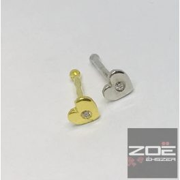   ARANY ORR PIERCING, SÁRGA ÉS FEHÉR ARANYBÓL, KÖVES SZÍV