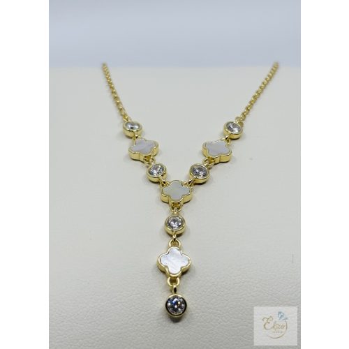 ARANYOZOTT EZÜST LÁNC, divatos "Van Cleef" inspirálta designnal, gyöngyház berakással  Ag 17004