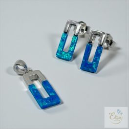   BLUE HARMONY - KÉK szintetikus OPÁL szett (FÜLBEVALÓ ÉS MEDÁL)    Ag17408