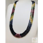 Valódi köves 3 soros nyakék, ezüst zárral - RUBIN,ZAFÍR, SMARAGD      R4231