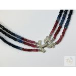 Valódi köves 3 soros nyakék, ezüst zárral - RUBIN,ZAFÍR, SMARAGD      R4231