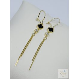   ARANYOZOTT EZÜST lógós fülbevaló, fekete lóhere és cirkóna díszítéssel   Ag17560